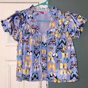 Buddy Love Blue Butterfly Print Blouse